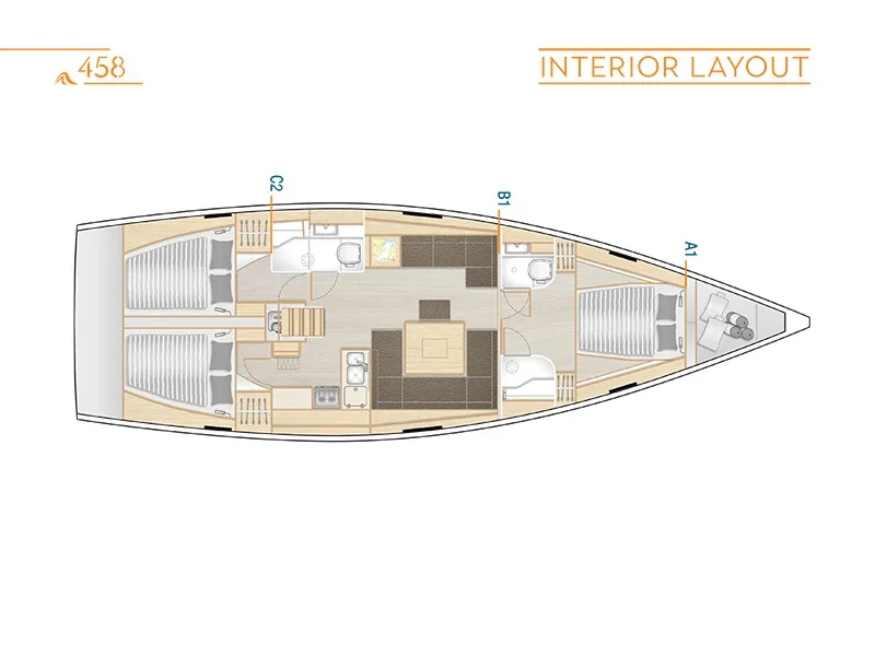 Grundriss der Yacht HANSE 458 - Podatok Too