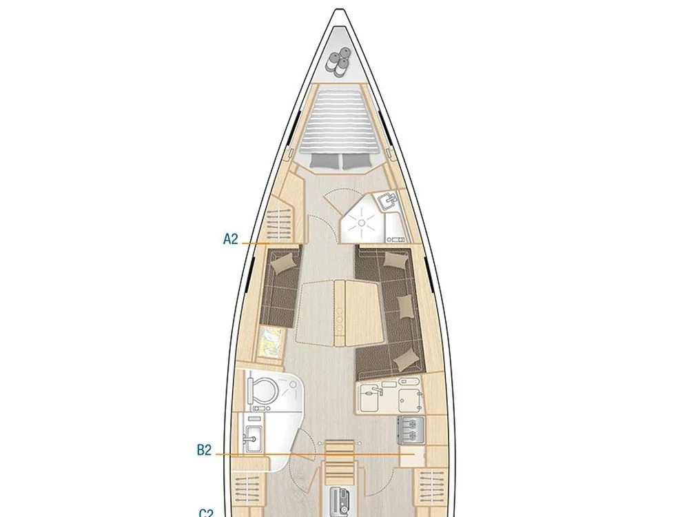 Grundriss der Yacht HANSE 418 - Elba