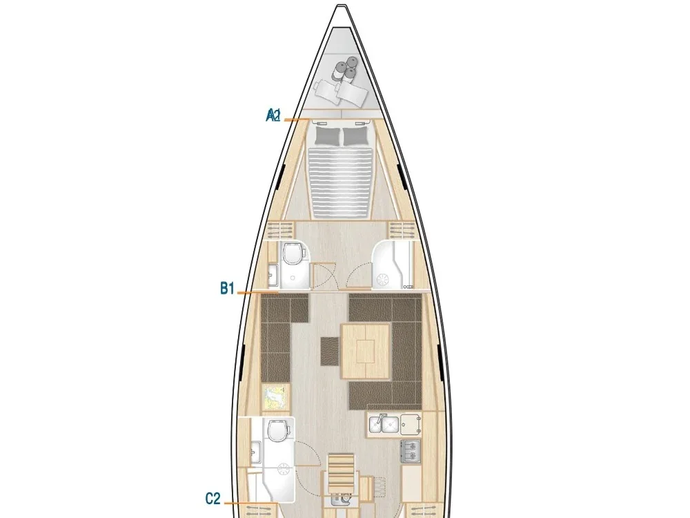Grundriss der Yacht HANSE 458 - Meraki of London