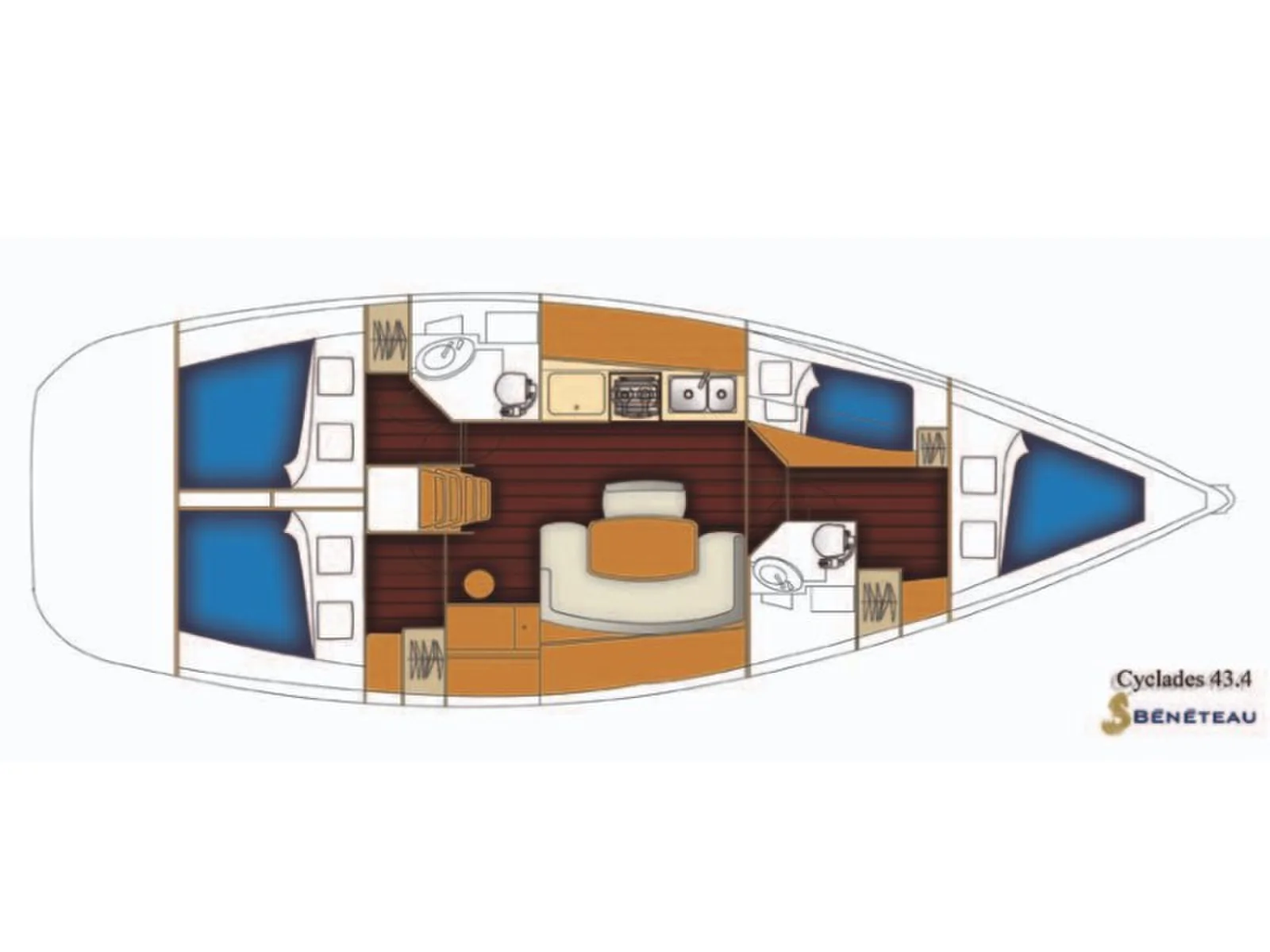 Grundriss der Yacht BENETEAU Cyclades 43.4 - Blondie
