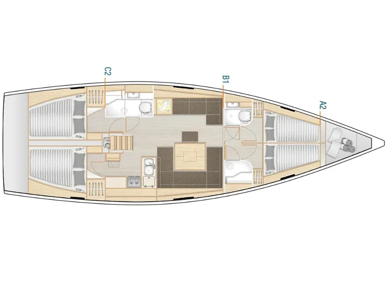Grundriss der Yacht HANSE 458 - Sarisu