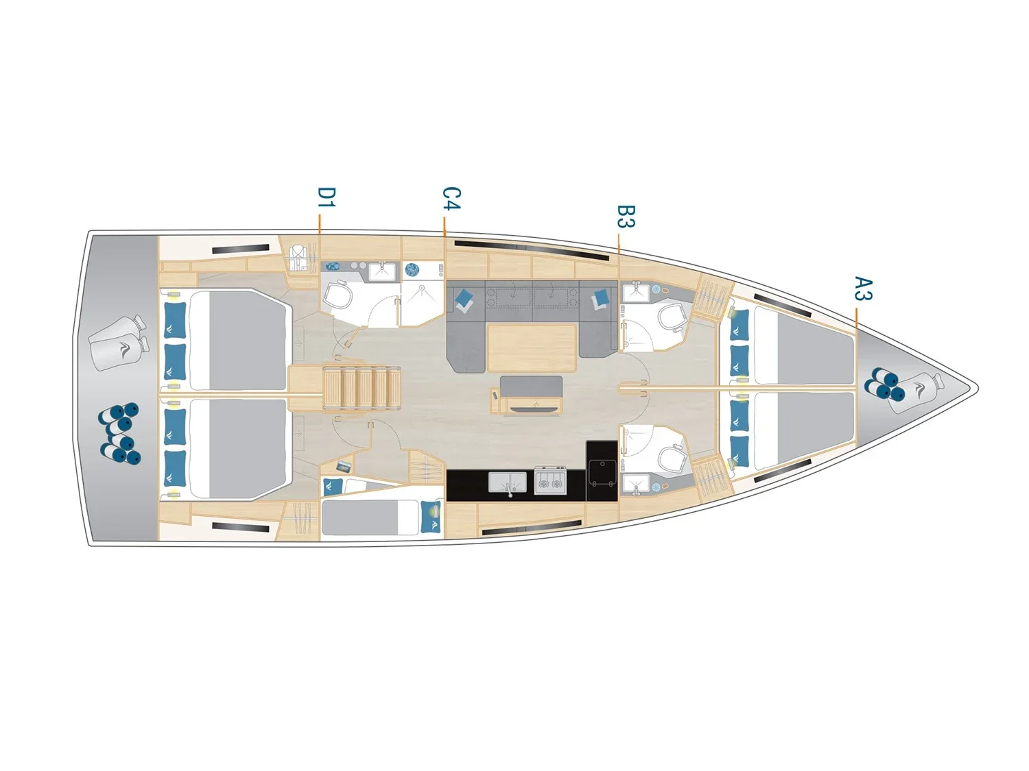 Grundriss der Yacht HANSE 460 - Vaya