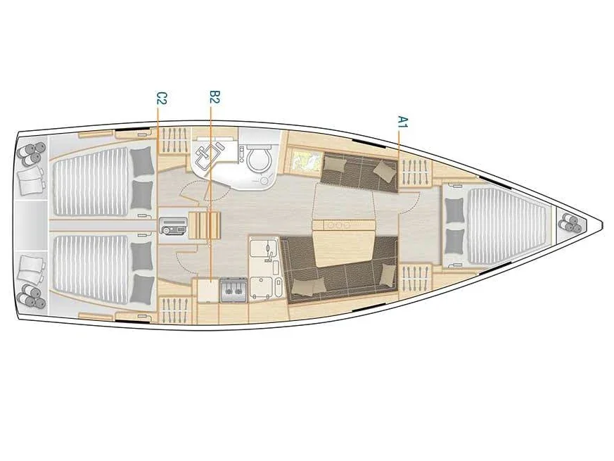 Grundriss der Yacht HANSE 388 - Tecla
