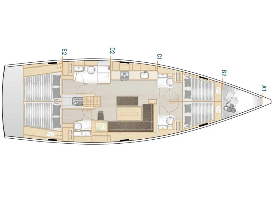 Grundriss der Yacht HANSE 508 - Evelyn