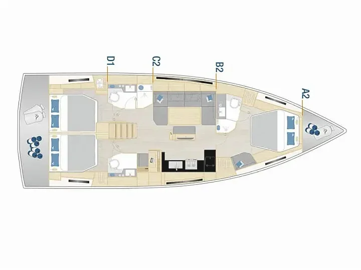 Grundriss der Yacht HANSE 460 - Felice