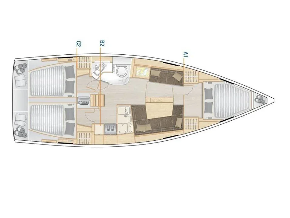 Grundriss der Yacht HANSE 388 - Calypso