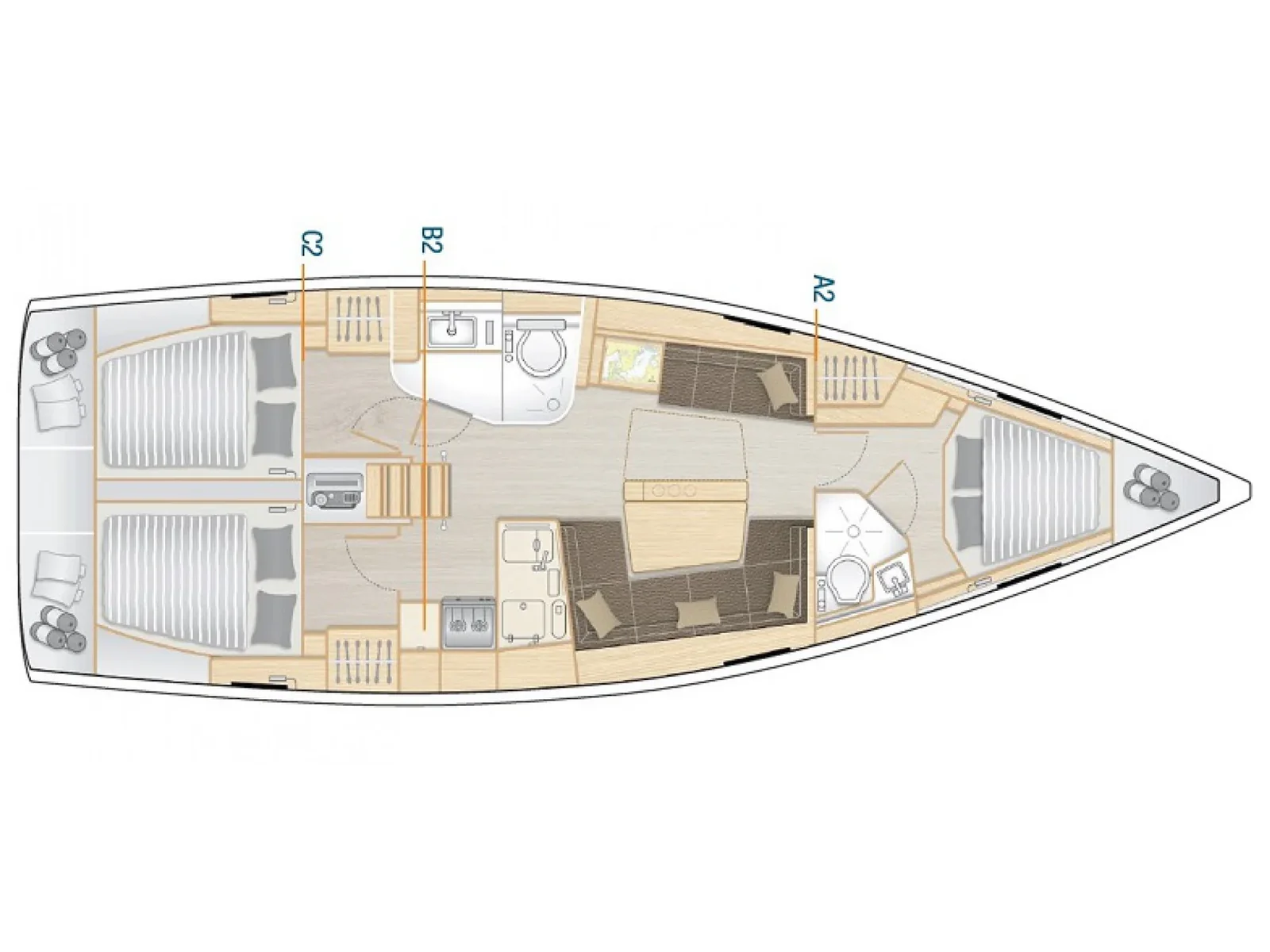 Grundriss der Yacht HANSE 418 - Mersina