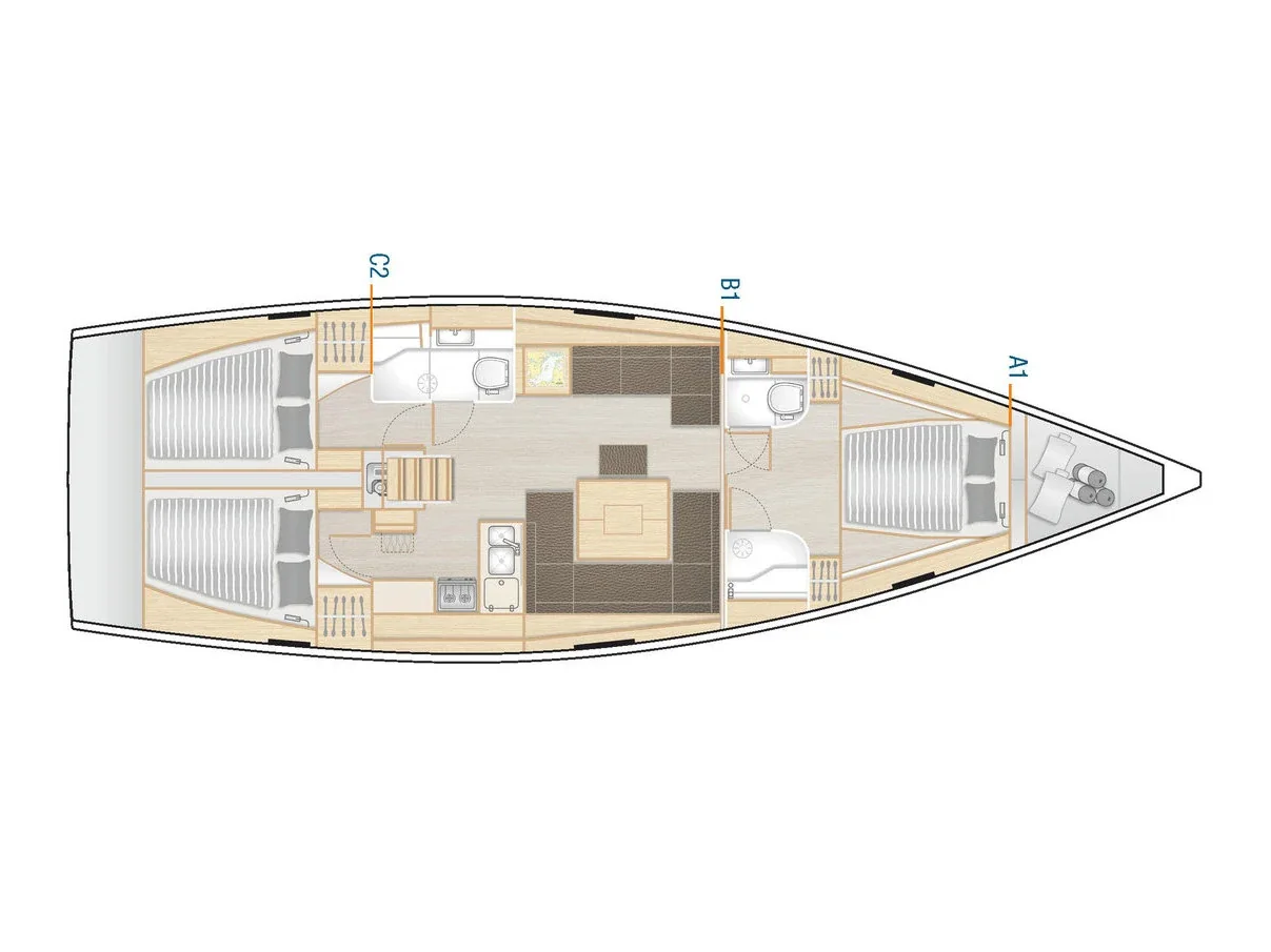 Grundriss der Yacht HANSE 458 - Ella
