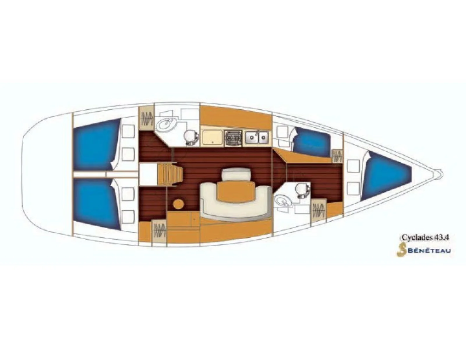 Grundriss der Yacht BENETEAU Cyclades 43.4 - Too Lucky